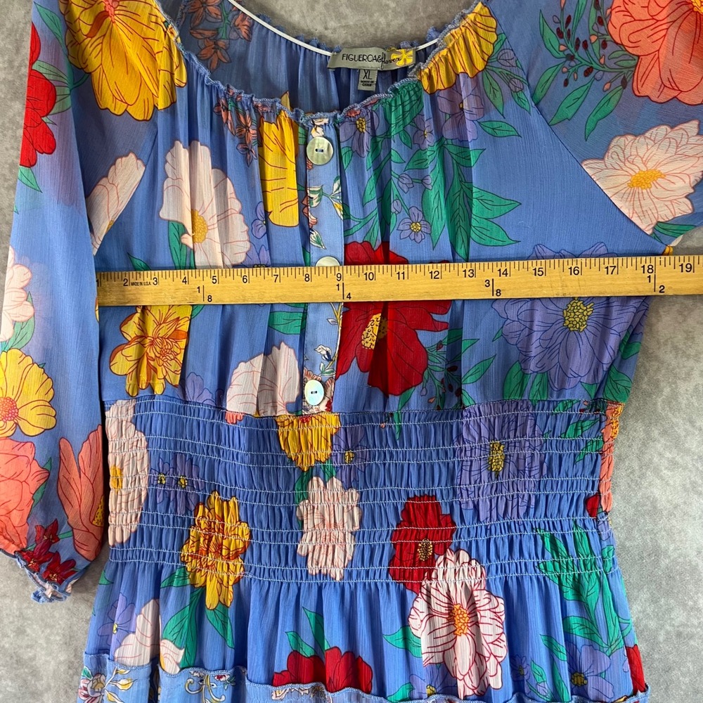 Figueroa & Flower Tiered Maxi Dress Women XL Blue Floral Smocked Boho F800153C10 - Picture 6 of 9